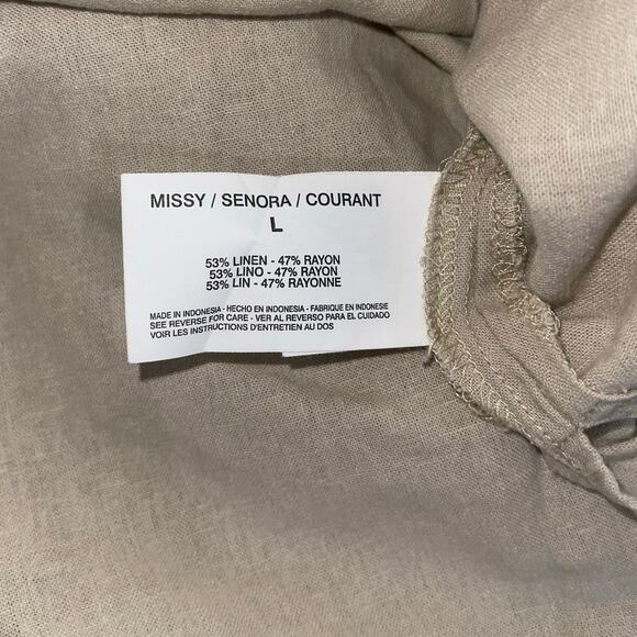 Nine West Jeans Long Sleeve Blouse Top Linen Blend V neck Size Large Casual Work - Picture 4 of 4